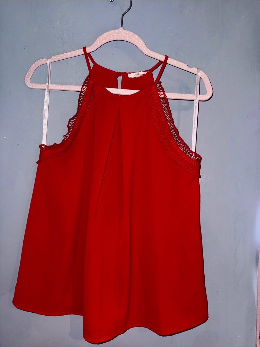 Mine Red Sleeveless Crochet Trim Cutout Blouse Tank Size L
